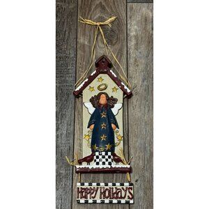 Ceramic Angel Wall Hanging Decor With "Happy Holidays" Message